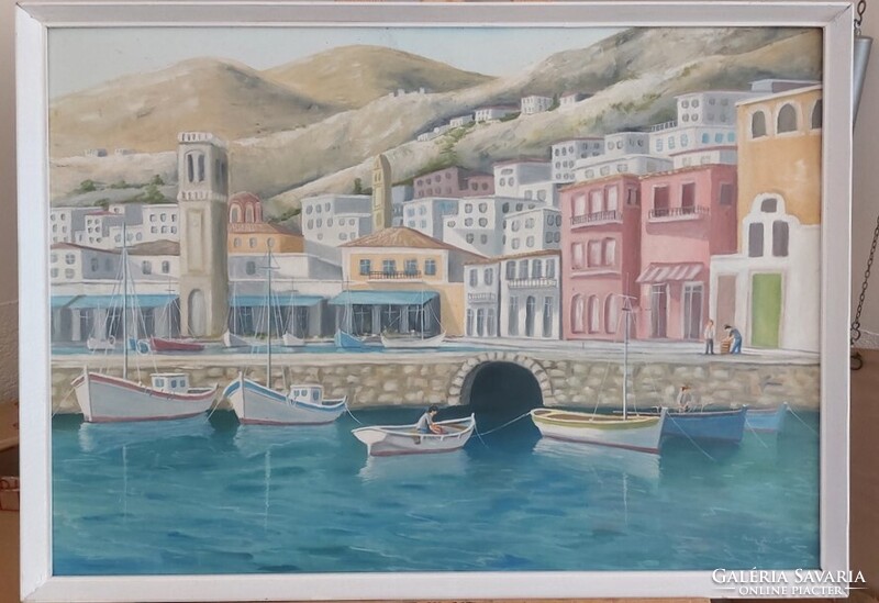 Posta József szép kikötő festménye  73x52 cm kerettel