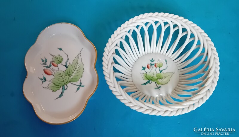 Herendi tálka és kosár , csipkebogyó hecsedli mintával