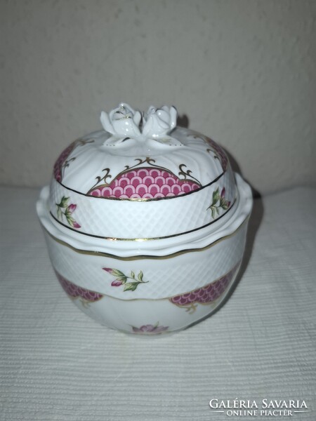 Hollóházi Első osztályú- Henriette mintás rózsás bonbonier porcelán hibátlan állapotban