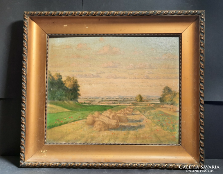 Szénaboglyák 1947, "Zienert" jelzéssel - napsütötte tájkép, derűs panoráma - német vagy osztrák?