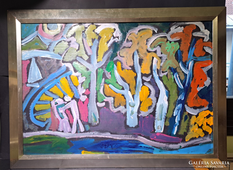 Németh Miklós: Szerelmesek az erdőben - modern ezüst keretben