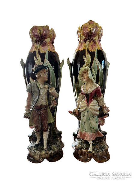 Fiú–lány porcelán váza pár (kb. 50 cm)