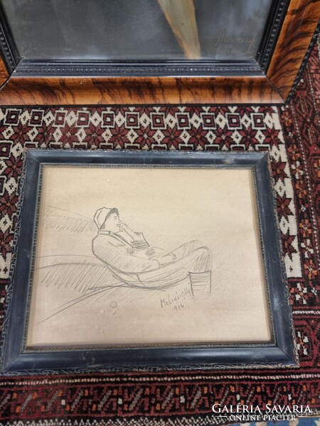 Mednyánszky László által készített, Széken ülő fiú  ceruzarajz. 35x29 cm. Nagyon szép állapotban.