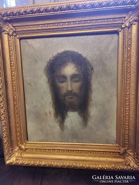 Gabriel v Max: "Veronika lepel", Jézus Krisztus portré olajfestmény, vásznon