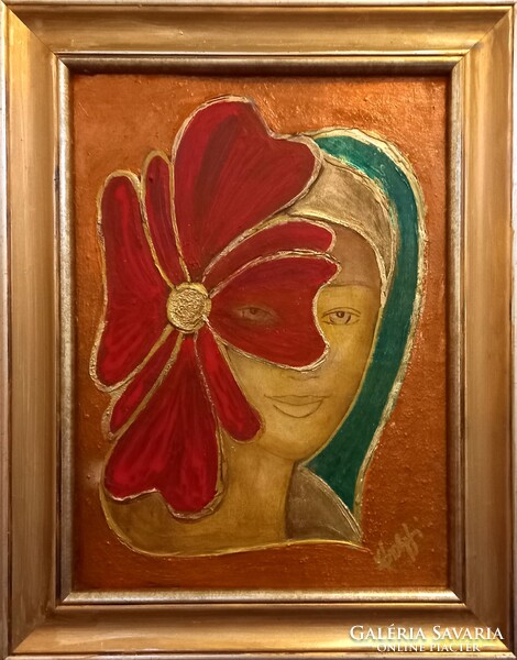 TITOKZAT. Prima díjas művésztől, a női titokzatosság képe. 37X30 cm, Károlyfi Zsófia(1952-)