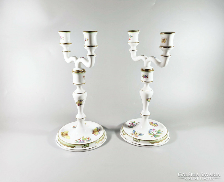 HERENDI, EGY PÁR QUEEN VICTORIA MINTÁS KÉZZEL FESTETT PORCELÁN GYERTYATARTÓ, HIBÁTLAN! (BT023)