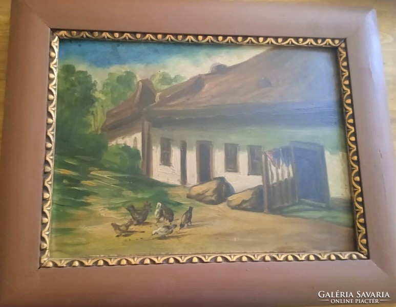 Hungarian House with Chickens and a Hen