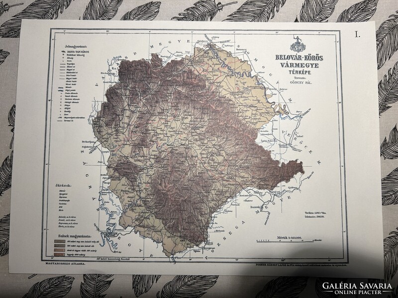 Belovár-Kőrös vármegye térképe I. Kogutowicz 1905 Történelmi Magyarország Reprint (Horvátország)