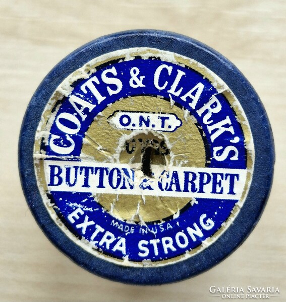 Antik Coats & Clark's Kék Fa Spulni - "Button & Carpet" Extra Erős