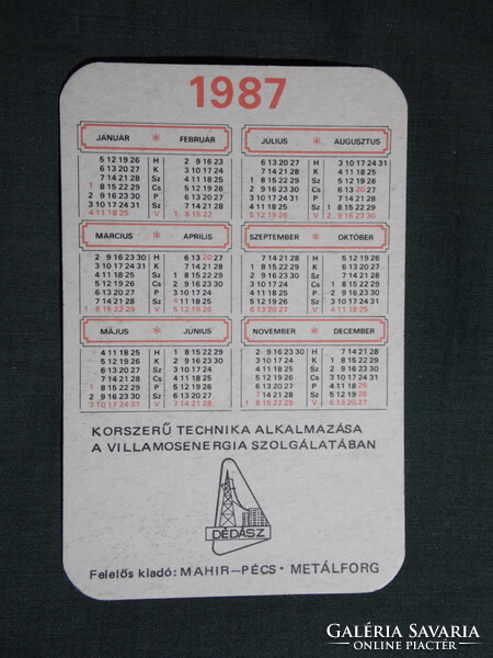 Kártyanaptár,DÉDÁSZ áramszolgáltató,Pécs,ZIL emelőkosaras teherautó,1987, (2)