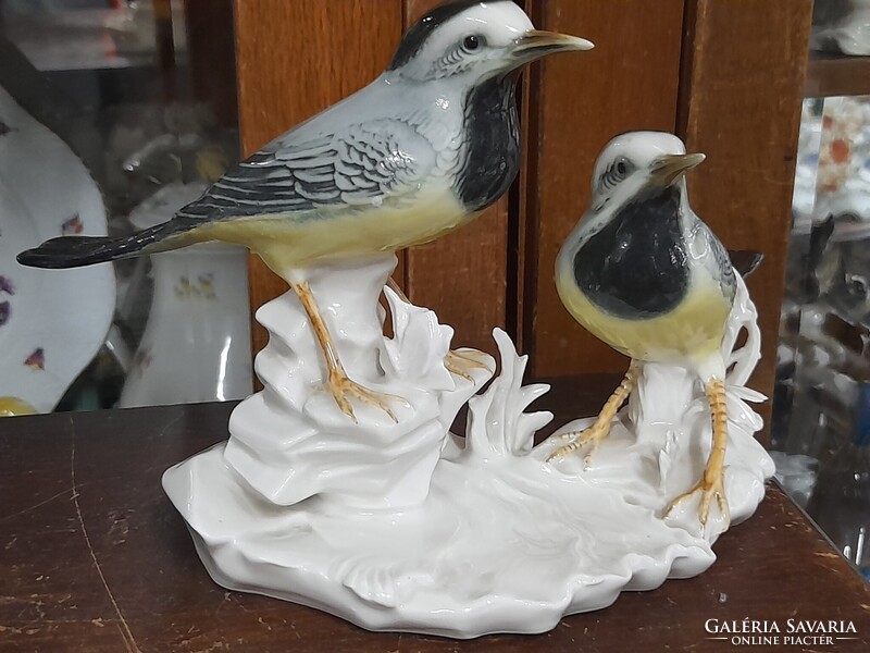 Német,Germany Volkstedt Karl ENS Madár Pár Porcelán Szobor,Figura.14.5 cm.