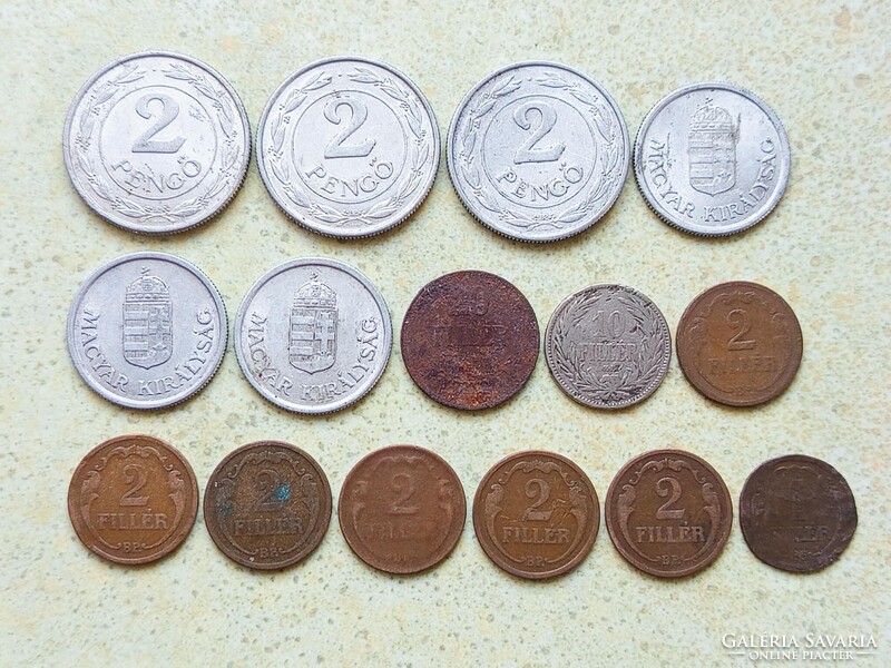 Magyarország 15 db Különböző Érme 1 2 10 20 Fillér 1 2 Pengő 1894-1944