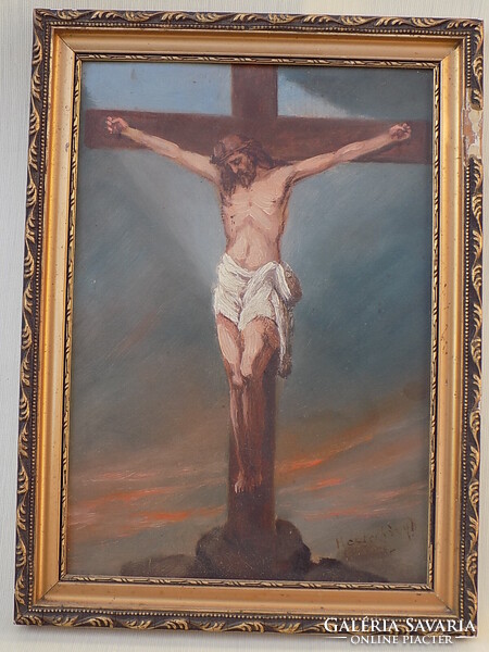 Mesterházy Kálmán: Jézus. Olaj-karton festmény, hibátlan állapotban. 30 x 40 cm.
