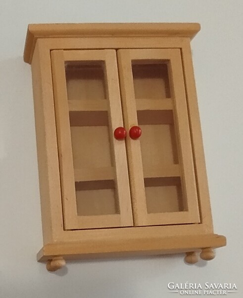 Fából készült szekrény 16 cm magas+ ajándék pici, fa kenyérpirító