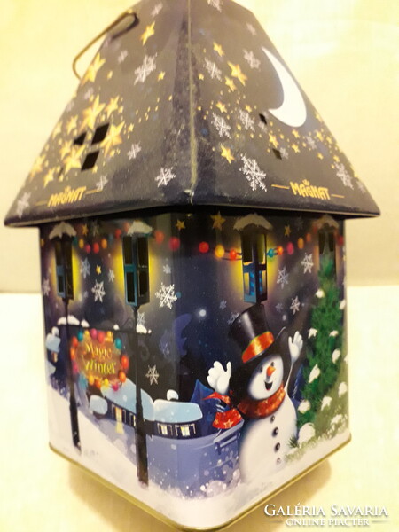 Magnat latern színes kék fém lámpás gyertyatartó 18x10x10cm.Új