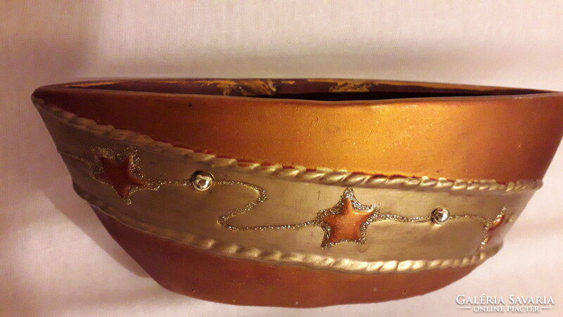 Kerámia bronzszín csillagos kaspó ovális 20x7x7cm. hibátlan.