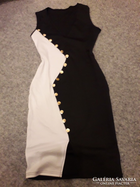Fekete/fehér rugalmas EXTRA női ruha 40-42 Új.