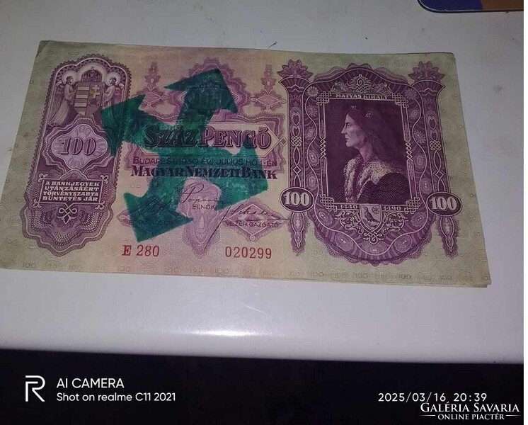 Bélyegzett 1930-as 100 pengő