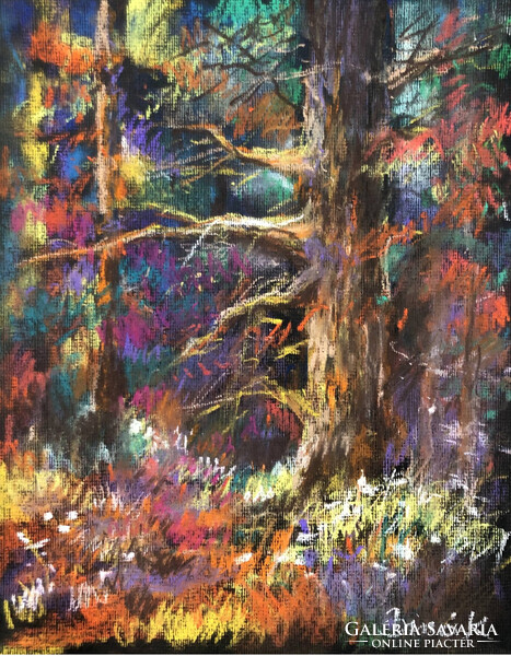 Az öreg fa.Különleges pasztell festmény 30x24 cm.