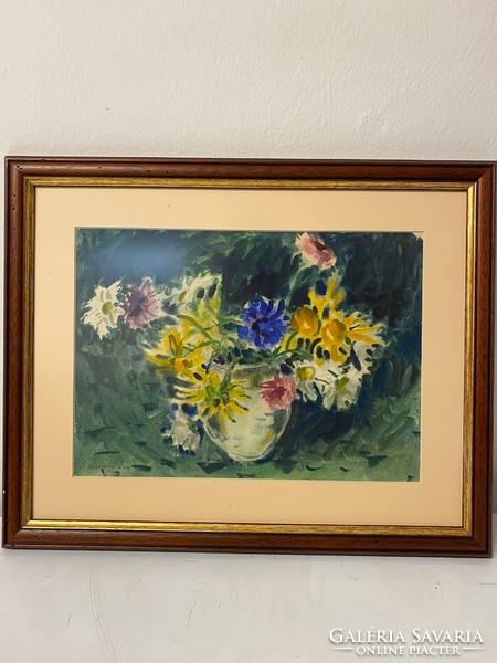 Scultéty Éva: Virágcsendélet akvarell
