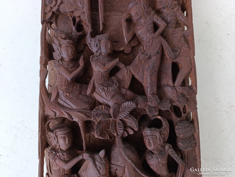 Antik buddhista dombormű sokalakos tánc lovas faragott fa szobor kép Buddha Thaiföld sérült 400 6632