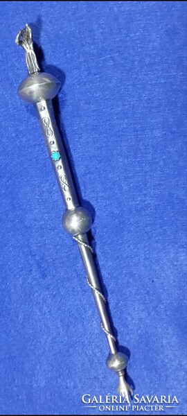 OROSZ CÁRI JUDAIKA, 1857 /Vilnius fémjeles 875 ezüst/ TÓRAMUTATÓ, TÜRKIZ KŐVEL