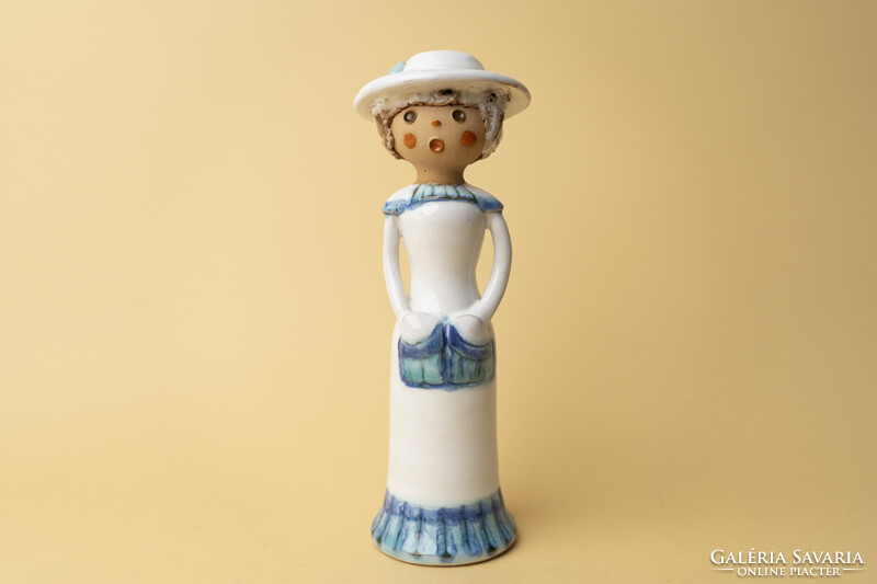 Mid Century Kerámia Kalapos Hölgy Figura / Retró / Régi