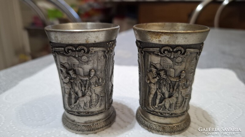 2 db SKS Zinn 95% – Német domborműves ón feles pohár szett (6,2 cm)