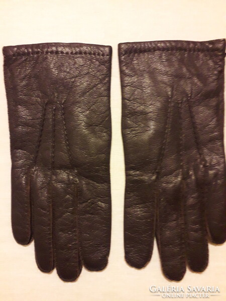 Mély sötétbarna 5 ujjas férfi bőr béléses kesztyű 8 1/2 Új 25x11cm.