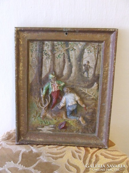 Vadászjelenetes ,festett öntvény kép ,falikép