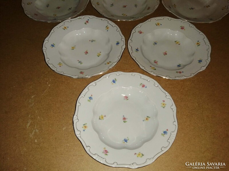 Zsolnay porcelán arany szegélyes, tollazott mélytányér - 6 db egyben - 24 cm (2p)