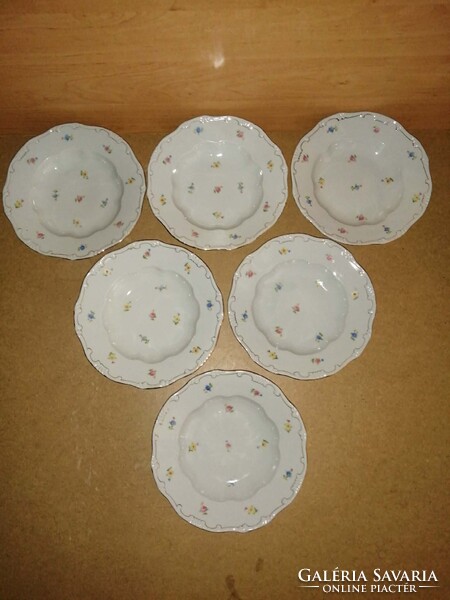 Zsolnay porcelán arany szegélyes, tollazott mélytányér - 6 db egyben - 24 cm (2p)