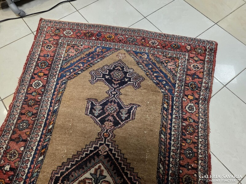 Half-round Iranian Hamadan 135x222 vintage hand-woven wool Persian rug FZ131