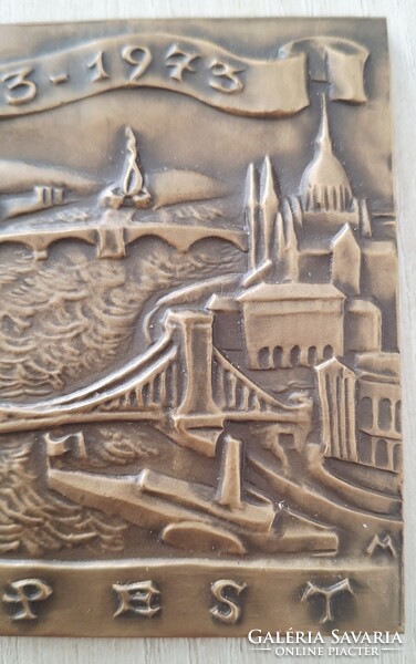 Rare! Madarassy Walter Budapest - 100th Anniversary of the Unification of the City - Bronze Plaque - 1873-1973