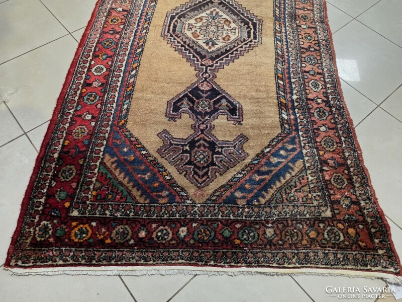 Half-round Iranian Hamadan 135x222 vintage hand-woven wool Persian rug FZ131