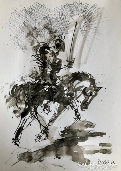 Harcos angyal. 24x17 cm. Tus art by Konrad Biro.