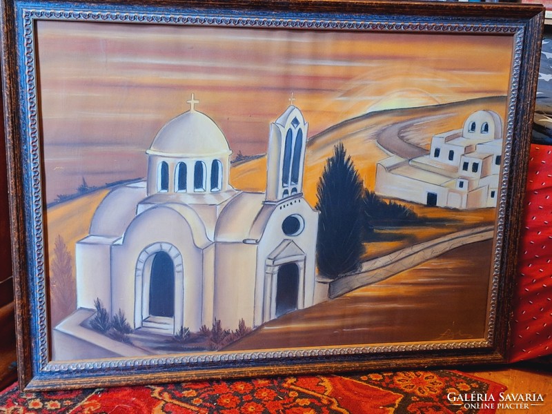 Szignált ÁGH LAJOS ? ? OLAJ PASZTEL? VÁSZNON VAGY KARTONON MATT ÜVEG ALATT 78X58 cm