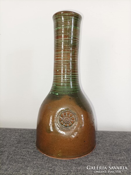 Barna-zöld kerámia váza, kicsi