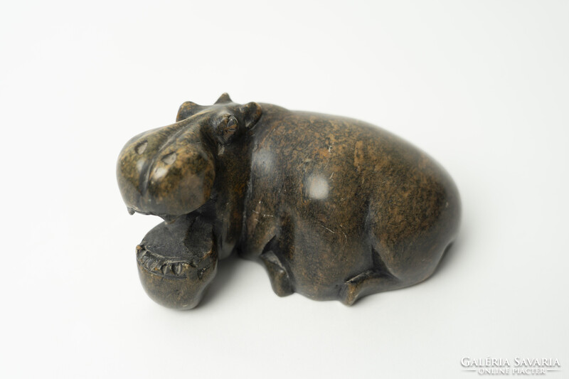 Retró Asztali Márvány Levélnehezék / Viziló Figura / Mid Century / Retró Régi