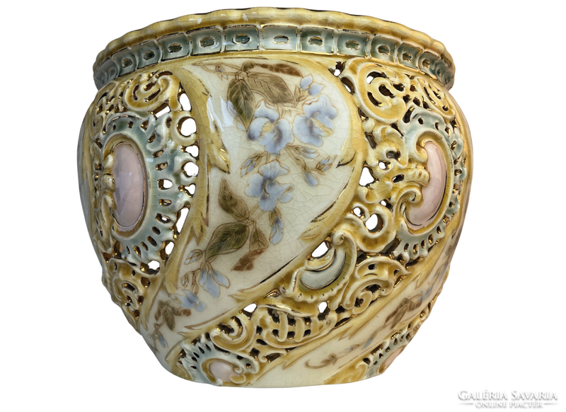 1900 előtti nagy méretű Zsolnay áttört kaspó - hibátlan!