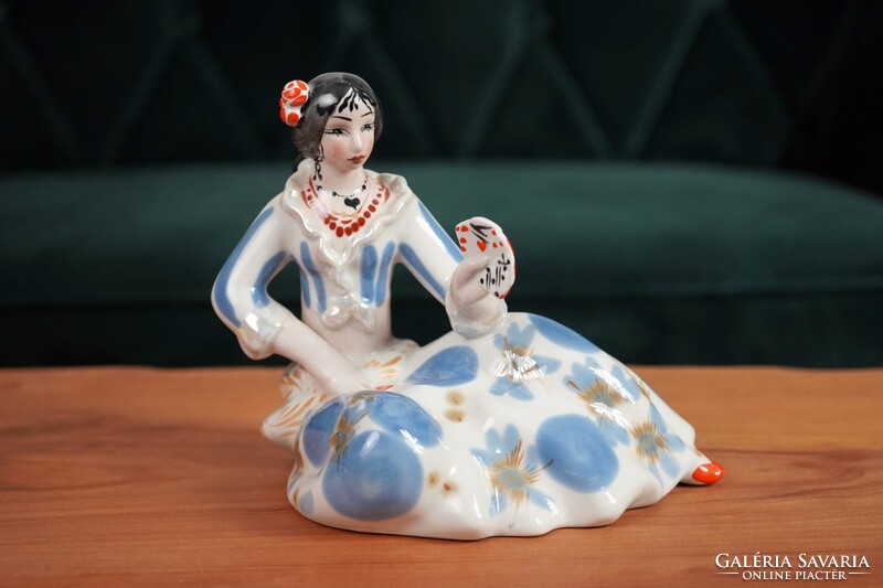 Régi Orosz Kártyázó Roma Lány / Nő / Porcelán Hölgy / Retró Régi
