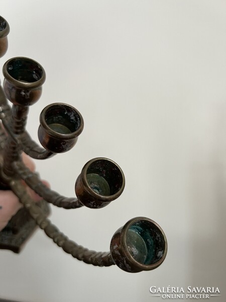 Vintage 7 ágú menóra / gyertyatartó – bronz / sárgaréz, MALM jelzés, mid-century darab