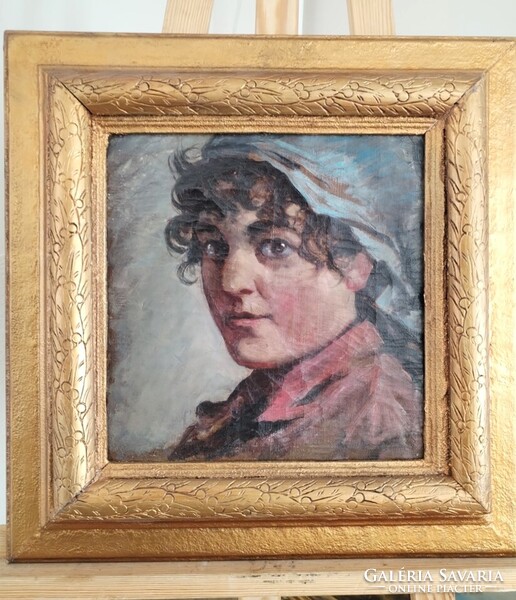Szép női portréfestmény (Pállya Celesztin?) 46x48 cm kerettel