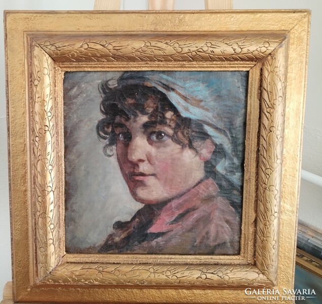 Szép női portréfestmény (Pállya Celesztin?) 46x48 cm kerettel