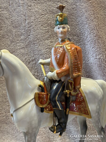 Herend Hadik huszár lovon – 32 cm-es, kiváló állapotú gyűjtői darab