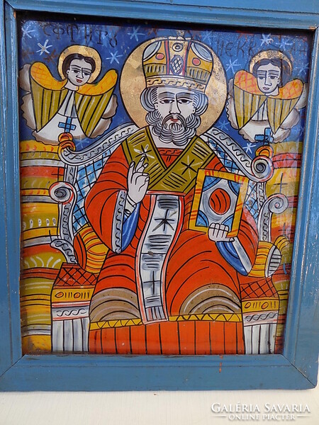 Ortodox üveg olajfestmény, 18-19. század. Hibátlan, mindene eredeti. 45 x 50 cm.