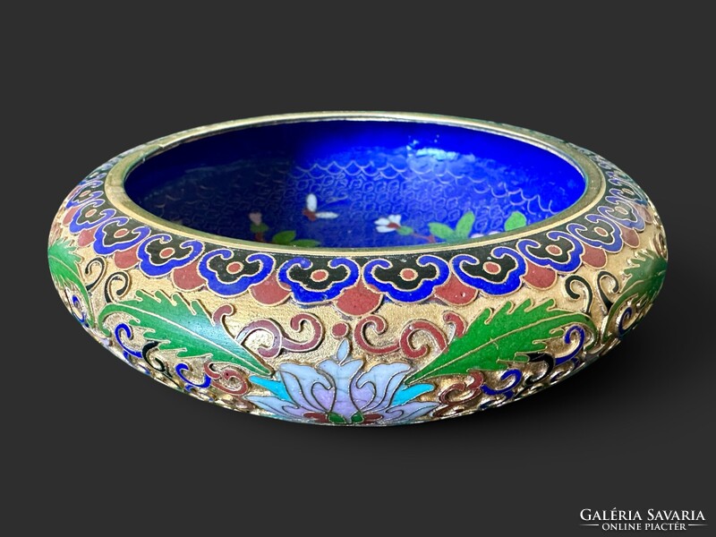 Kínai vintage cloisonné (rekeszzománc) aranyozott dísztál