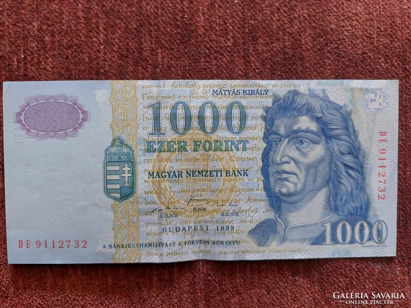 1998 DE ezerforintos bankjegy Mátyás királlyal