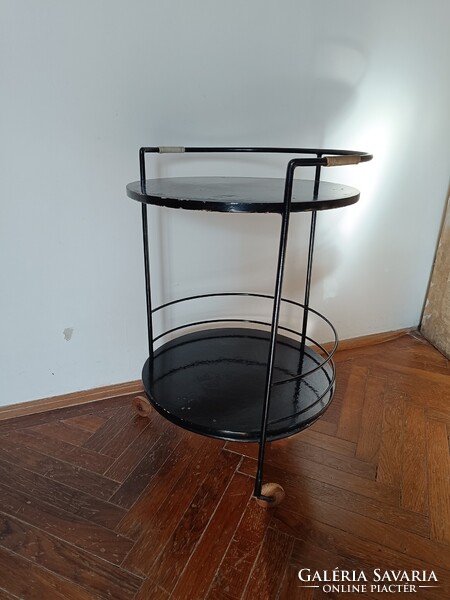 Art deco fekete fém vázas zsúrkocsi.