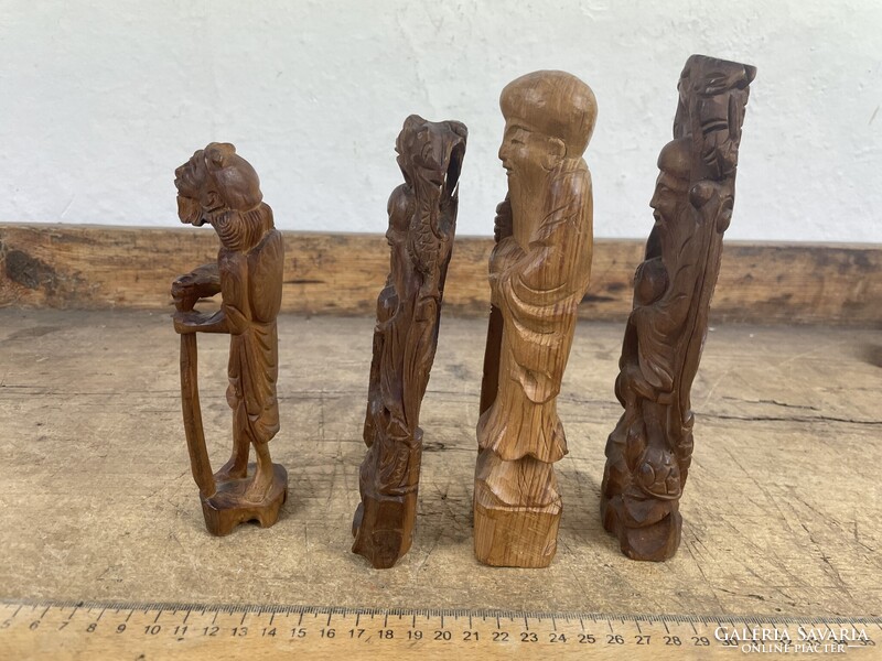 -AX422- 4 db antik fa szobor távol-keleti bölcsek kézzel faragott fa figura szoborcsoport 20cm